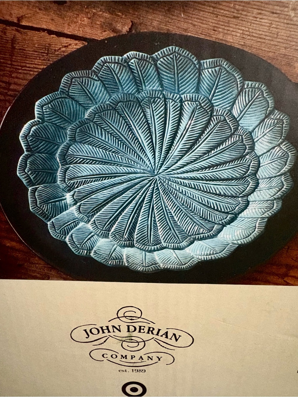 John Derian Blue Teal Decorative Feather Plates Set of 4 Brand New in Box!